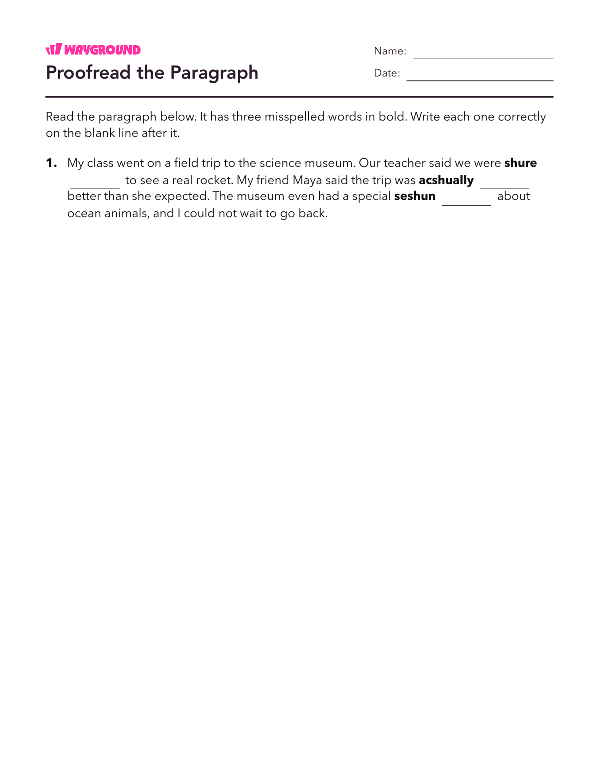 Proofread the Paragraph - Imprimível Palavras-com-ortografia-irregular Fichas-de-trabalho Série 3 - Wayground