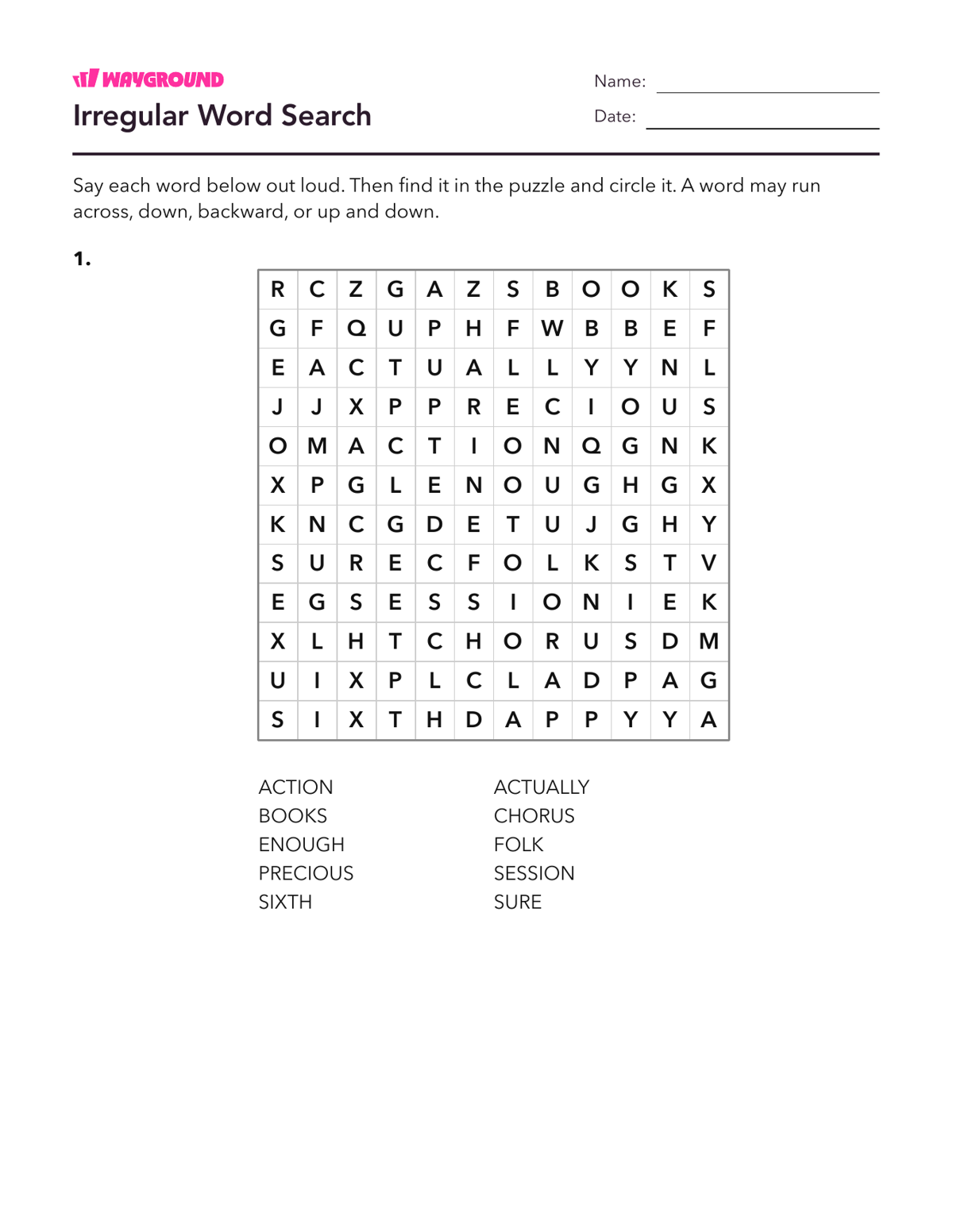 Irregular Word Search - Imprimível Palavras-com-ortografia-irregular Fichas-de-trabalho Série 3 - Wayground