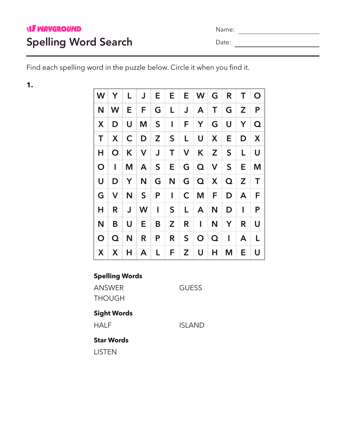 Spelling Word Search - Imprimível Palavras-com-ortografia-irregular Fichas-de-trabalho Série 3 - Wayground