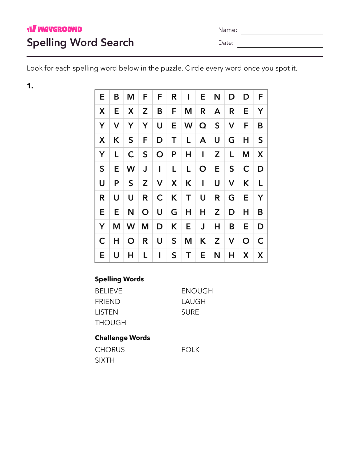 Spelling Word Search - Imprimível Palavras-com-ortografia-irregular Fichas-de-trabalho Série 4 - Wayground