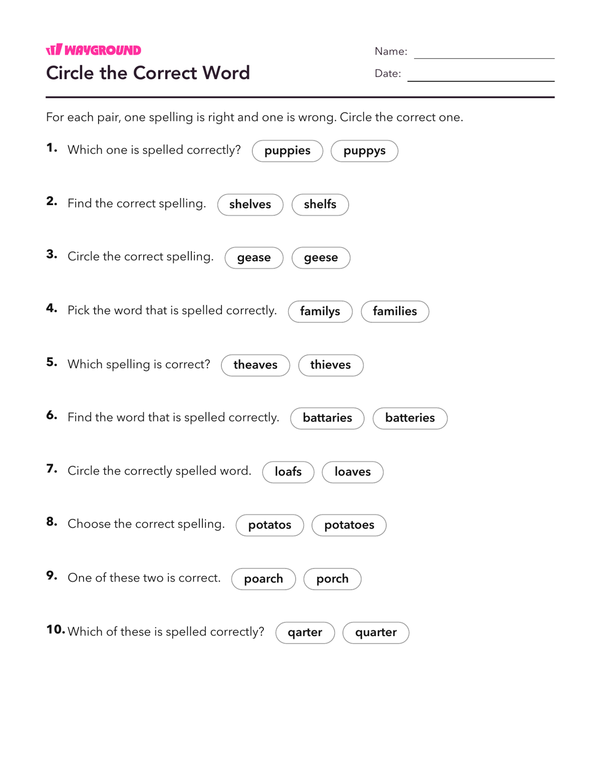 Circle the Correct Word - Dapat dicetak Kata-kata-yang-ejaannya-tidak-teratur Lembar-kerja Kelas 5 - Wayground