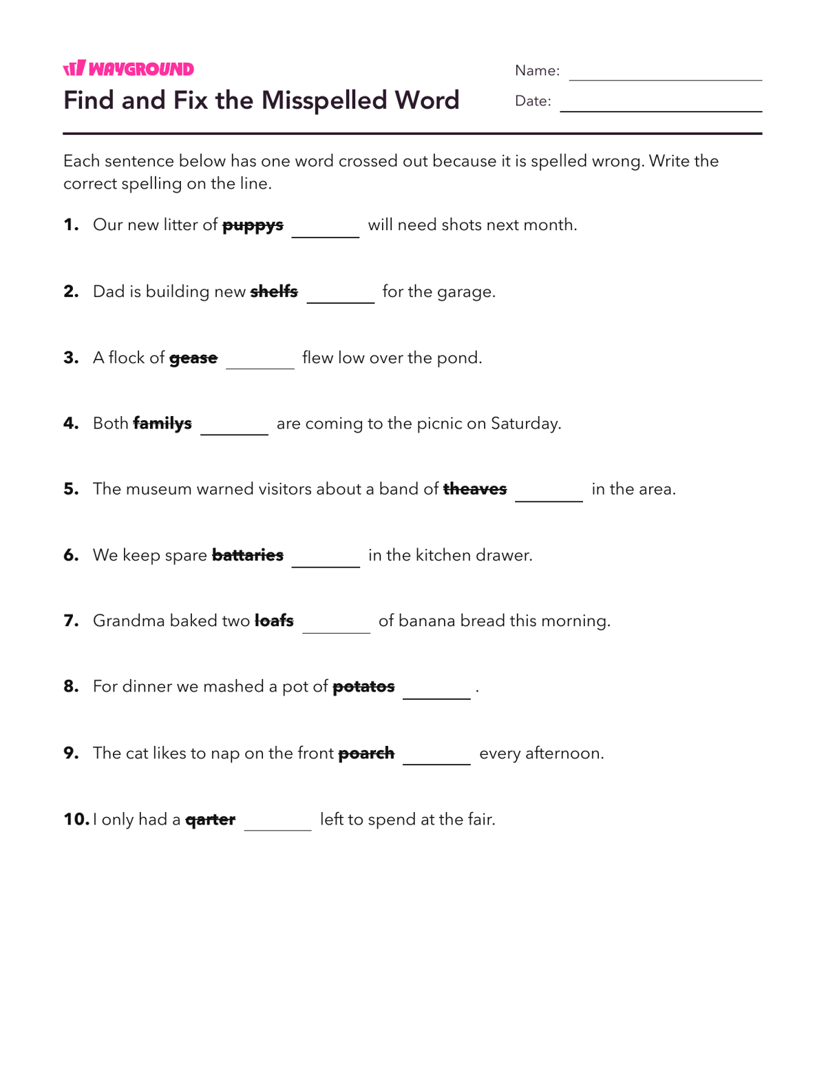 Find and Fix the Misspelled Word - Dapat dicetak Kata-kata-yang-ejaannya-tidak-teratur Lembar-kerja Kelas 5 - Wayground