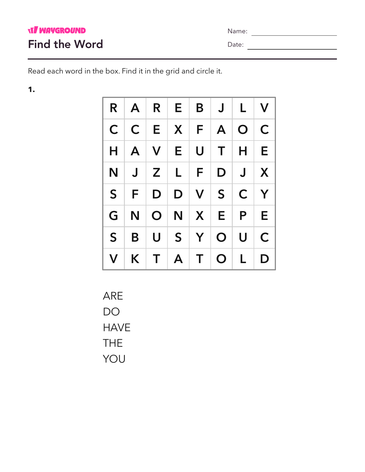Find the Word - Nadający się do druku Nieregularnie-pisane-słowa Karty-pracy Przedszkole - Wayground
