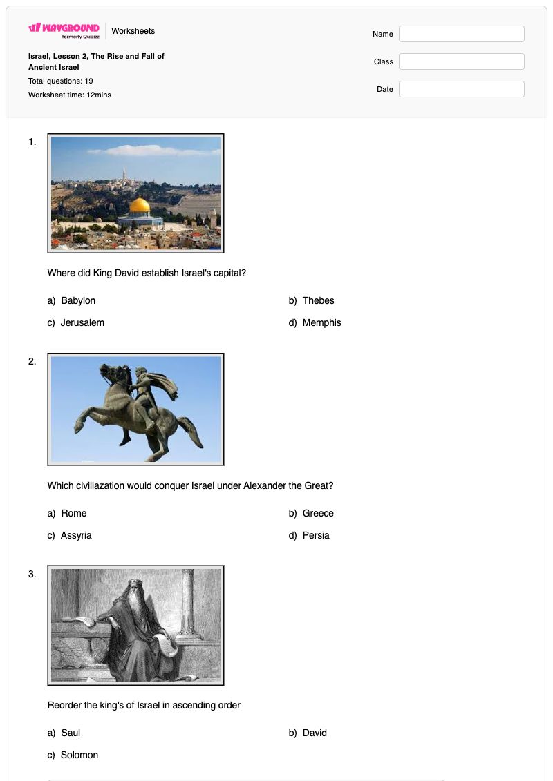 Israel, Lesson 2, The Rise and Fall of Ancient Israel - พิมพ์ได้ เทมเปิล-แกรนดิน เวิร์กชีท ระดับ 6 - Wayground