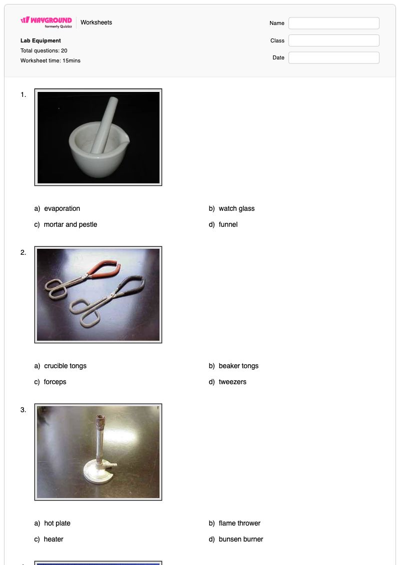 Lab Equipment - พิมพ์ได้ กระบอกสูบแบบมีขีดบอกระดับ เวิร์กชีท ระดับ 8 - Wayground
