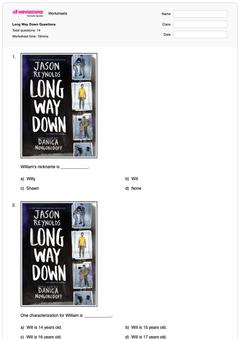 Long Way Down Questions - พิมพ์ได้ Character-change เวิร์กชีท ระดับ 10 - Wayground