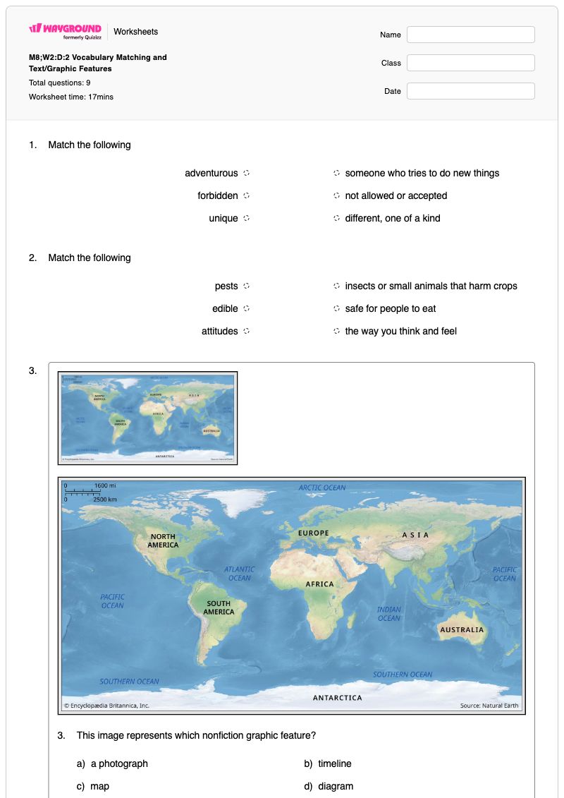 M8;W2:D:2 Vocabulary Matching and Text/Graphic Features - พิมพ์ได้ Graphic-sources เวิร์กชีท - Wayground