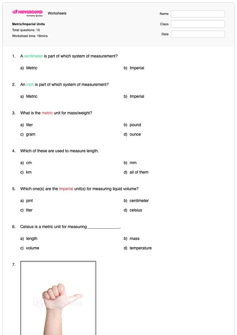 Metric/Imperial Units - Printable Units-of-length Worksheets Kindergarten - Wayground