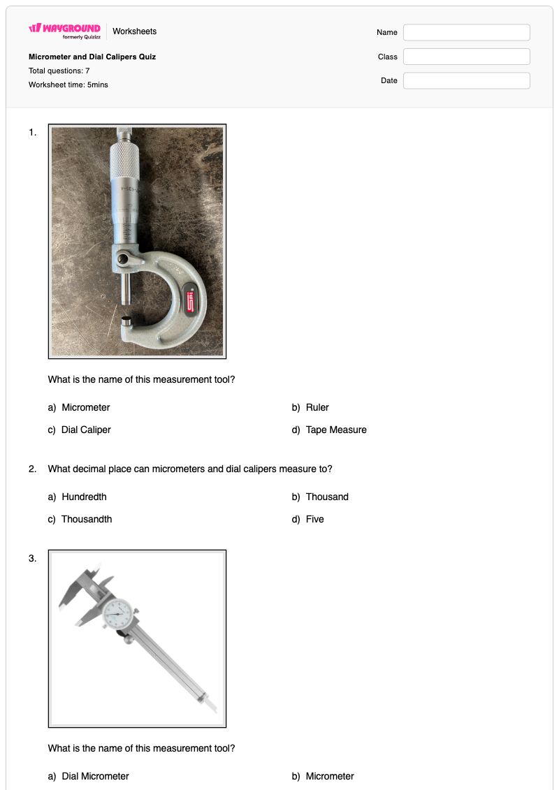 Micrometer and Dial Calipers Quiz - Printable Reading-a-dial-caliper Worksheets Year 9 - Wayground