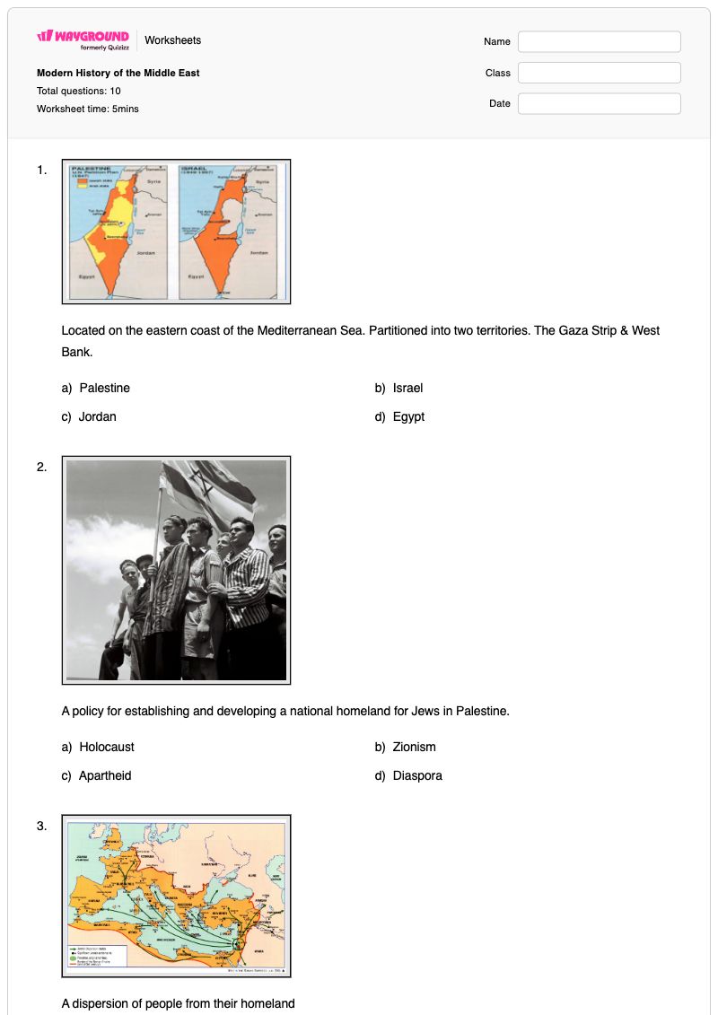 Modern History of the Middle East - พิมพ์ได้ ประวัติศาสตร์โลกสมัยใหม่ เวิร์กชีท ระดับ 7 - Wayground