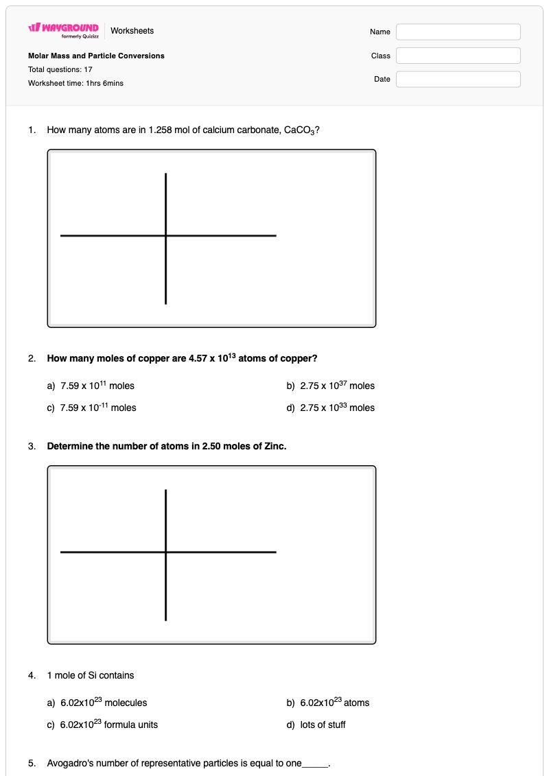 Molar Mass and Particle Conversions - พิมพ์ได้ Conversions เวิร์กชีท ระดับ 11 - Wayground