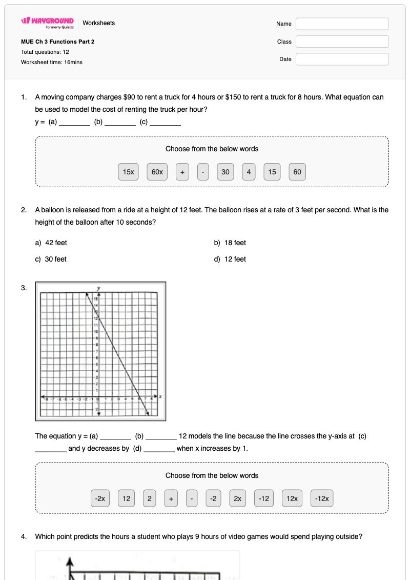 MUE Ch 3 Functions Part 2 - พิมพ์ได้ สมการและฟังก์ชันรากที่สอง เวิร์กชีท ระดับ 8 - Wayground