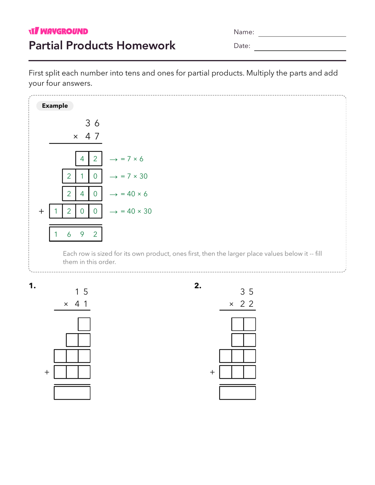 Partial Products Homework - Printable Multiplication-and-partial-products Worksheets Class 3 - Wayground