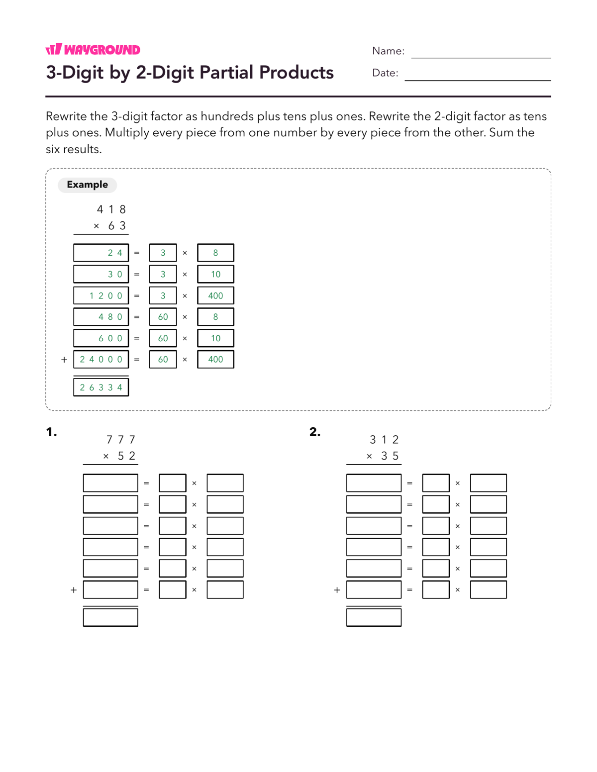 3-Digit by 2-Digit Partial Products - Printable Multiplication-and-partial-products Worksheets Class 4 - Wayground