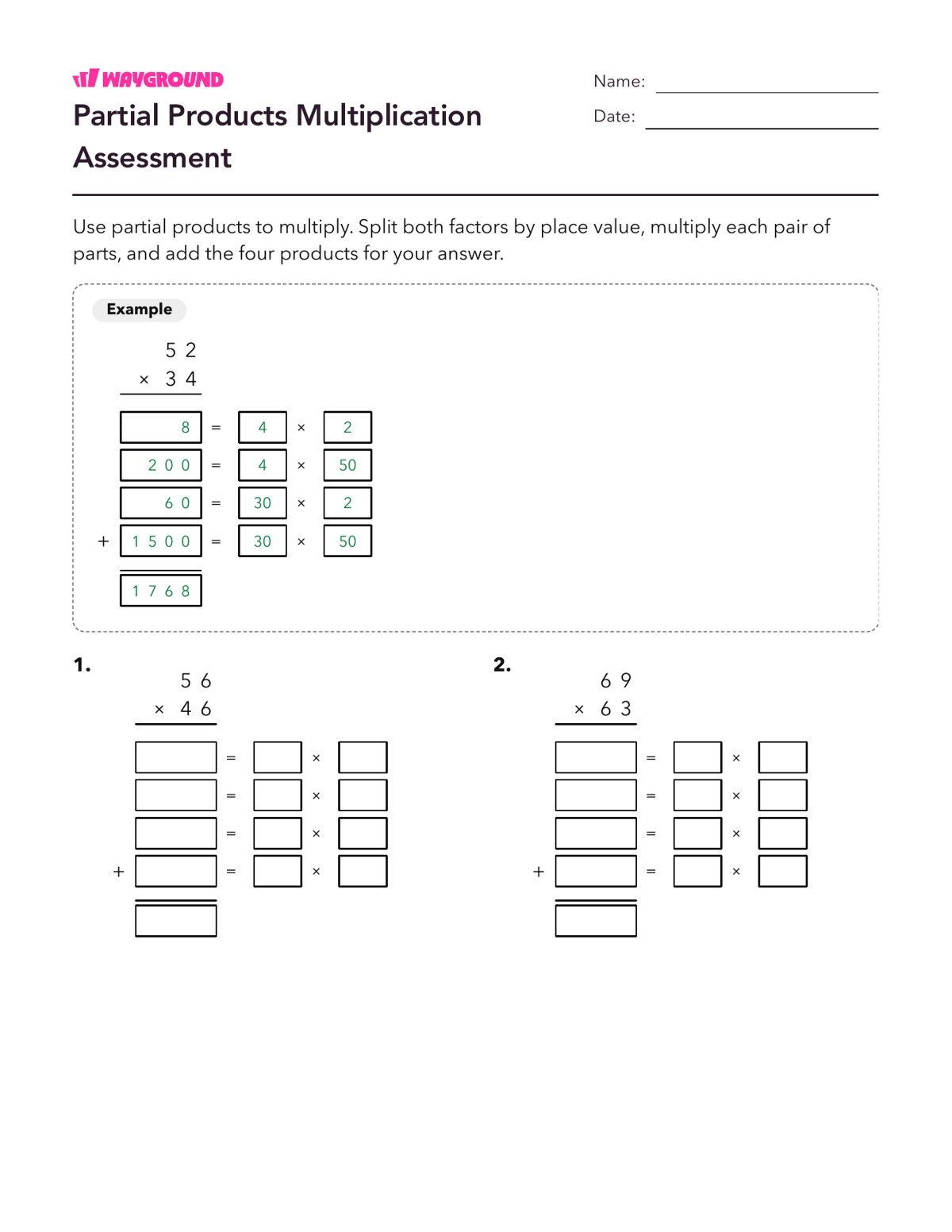Partial Products Multiplication Assessment - Printable Multiplication-and-partial-products Worksheets Class 5 - Wayground