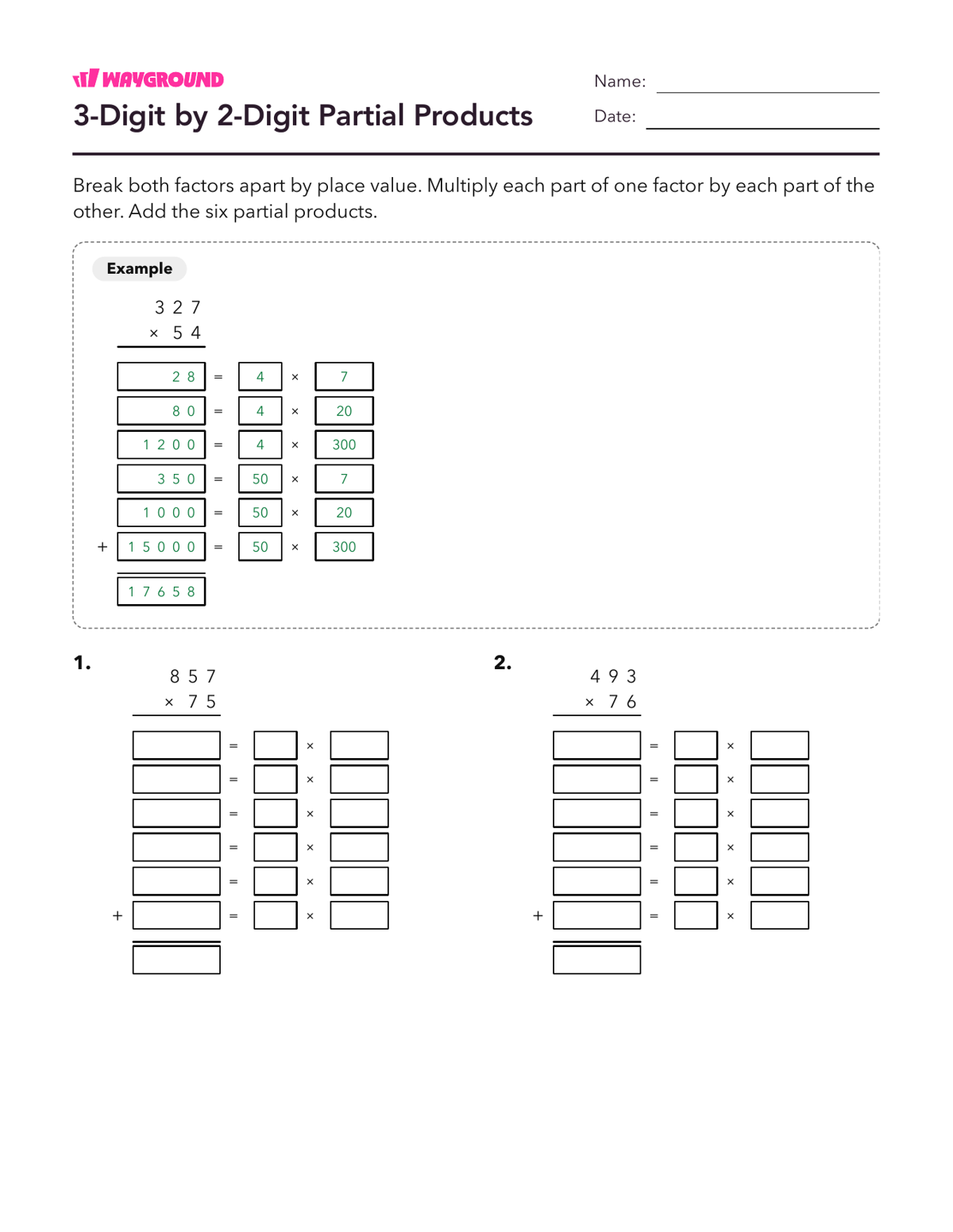 3-Digit by 2-Digit Partial Products - Printable Multiplication-and-partial-products Worksheets Class 5 - Wayground