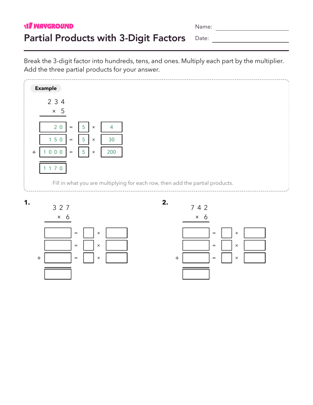 Partial Products with 3-Digit Factors - Printable Multiplication-and-partial-products Worksheets - Wayground