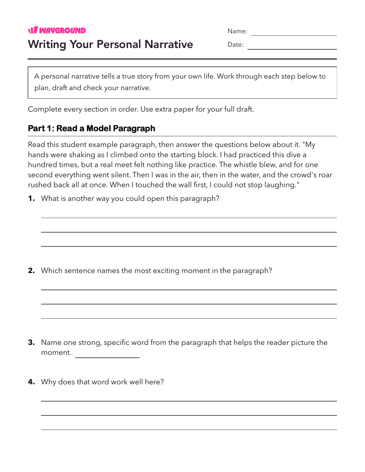 Writing Your Personal Narrative - Nadający się do druku Pisanie-narracji Karty-pracy Klasa 7 - Wayground