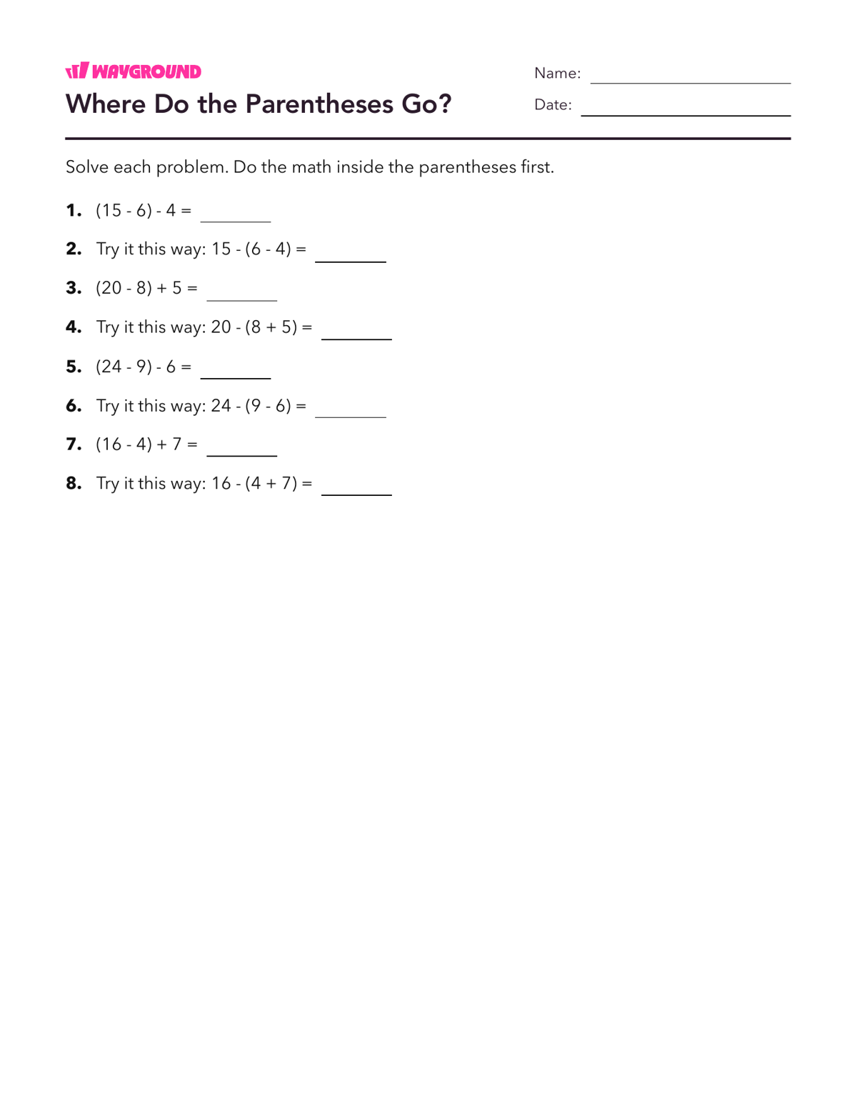 Where Do the Parentheses Go? - Printable Order-of-operations-pemdas Worksheets Year 3 - Wayground