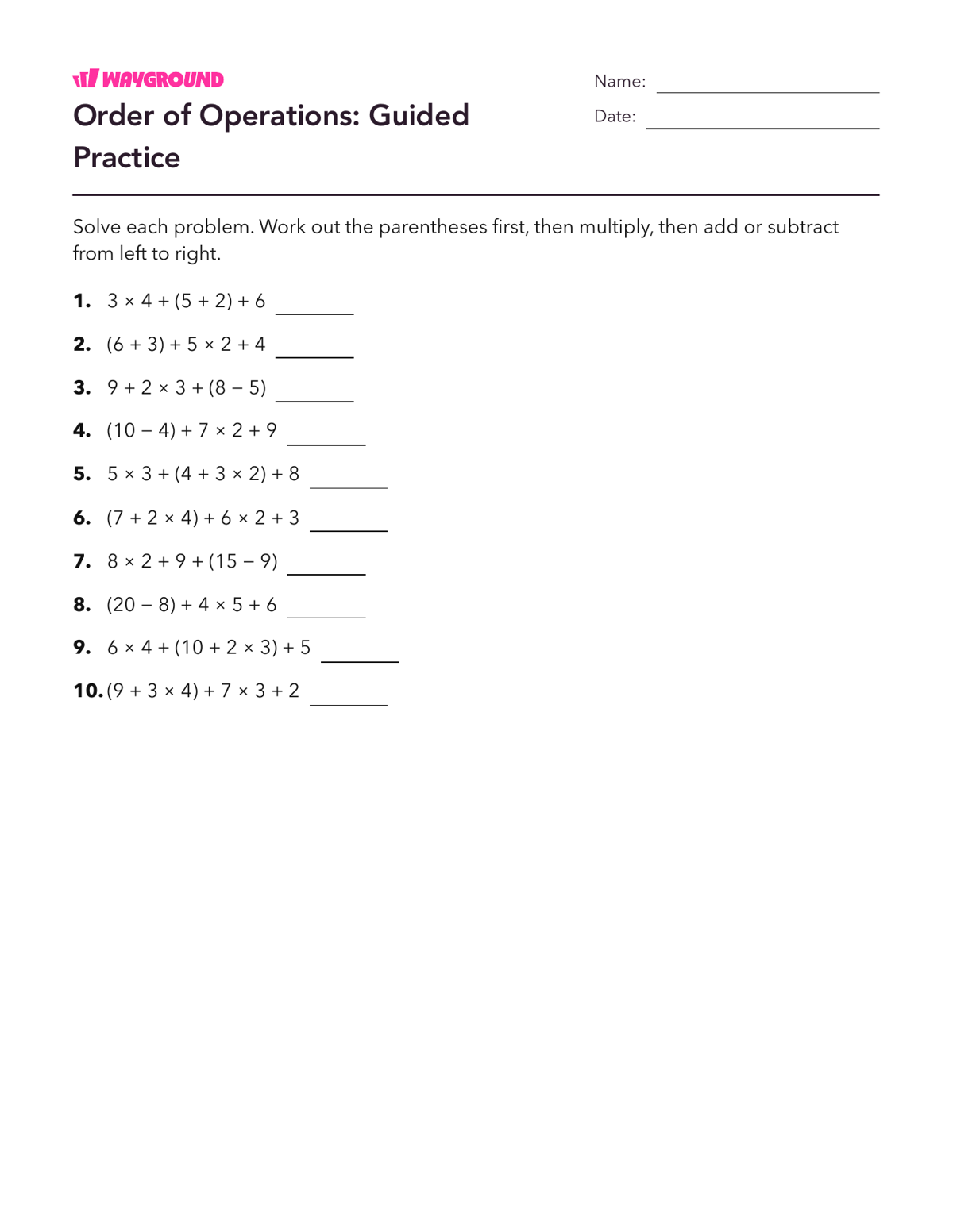 Order of Operations: Guided Practice - Printable Order-of-operations-pemdas Worksheets Year 4 - Wayground