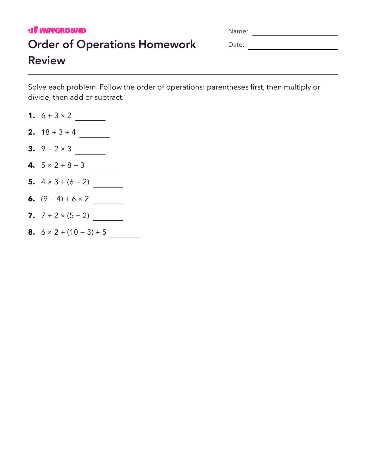 Order of Operations Homework Review - Printable Order-of-operations-pemdas Worksheets Year 4 - Wayground