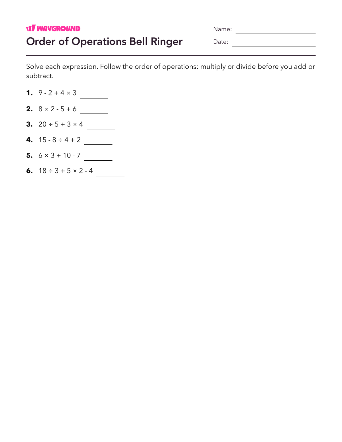 Order of Operations Bell Ringer - Printable Order-of-operations-pemdas Worksheets Year 5 - Wayground