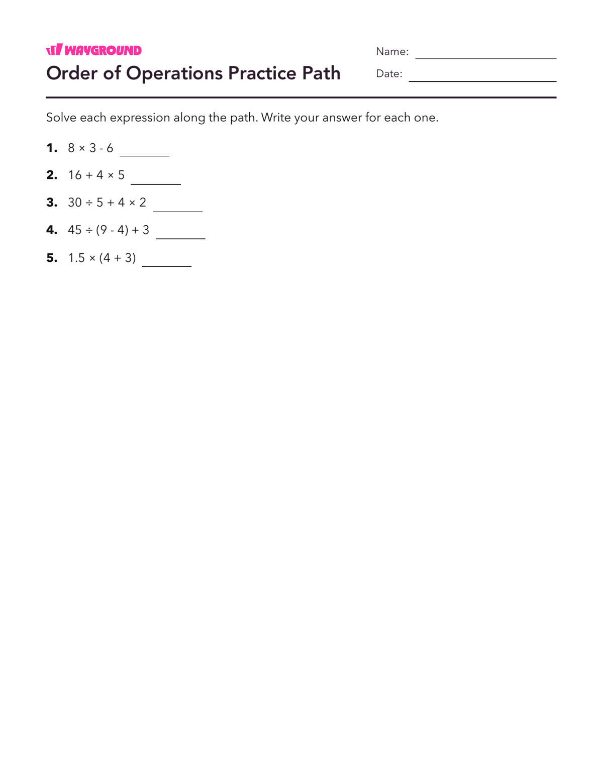 Order of Operations Practice Path - Printable Order-of-operations-pemdas Worksheets Year 5 - Wayground