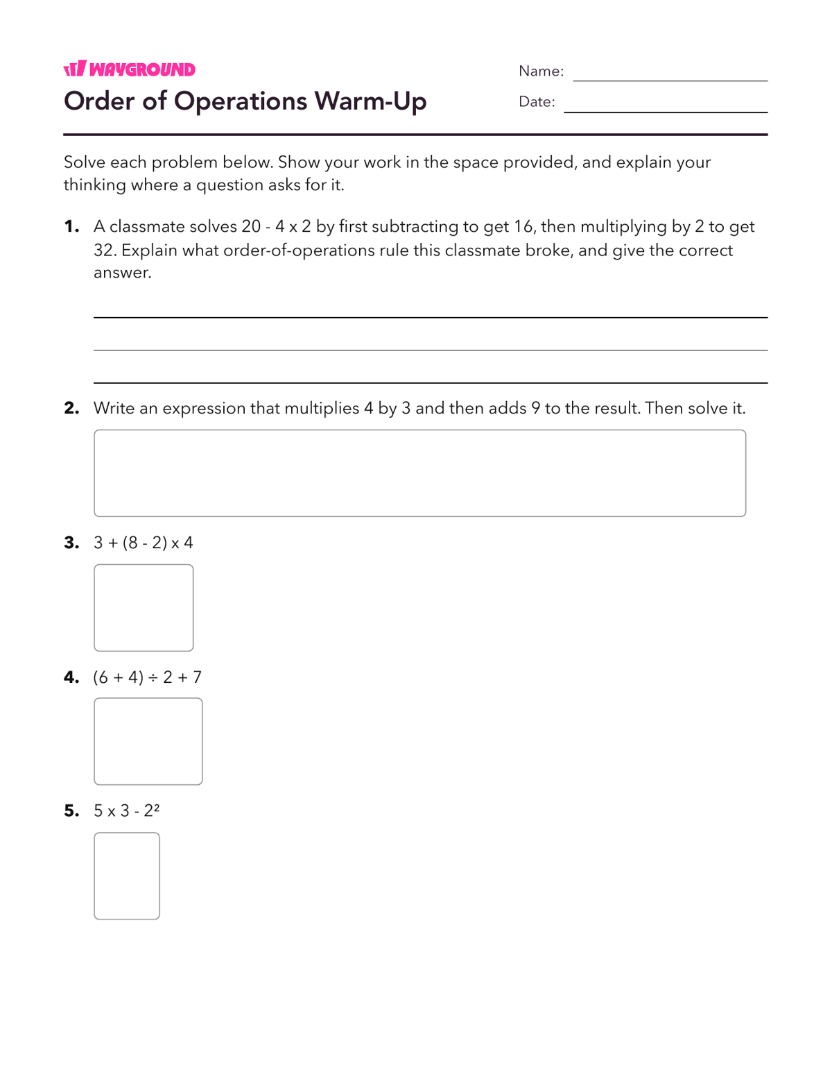 Order of Operations Warm-Up - Printable Order-of-operations-pemdas Worksheets Year 8 - Wayground