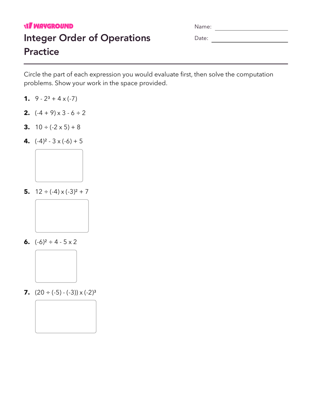 Integer Order of Operations Practice - Printable Order-of-operations-pemdas Worksheets Year 8 - Wayground