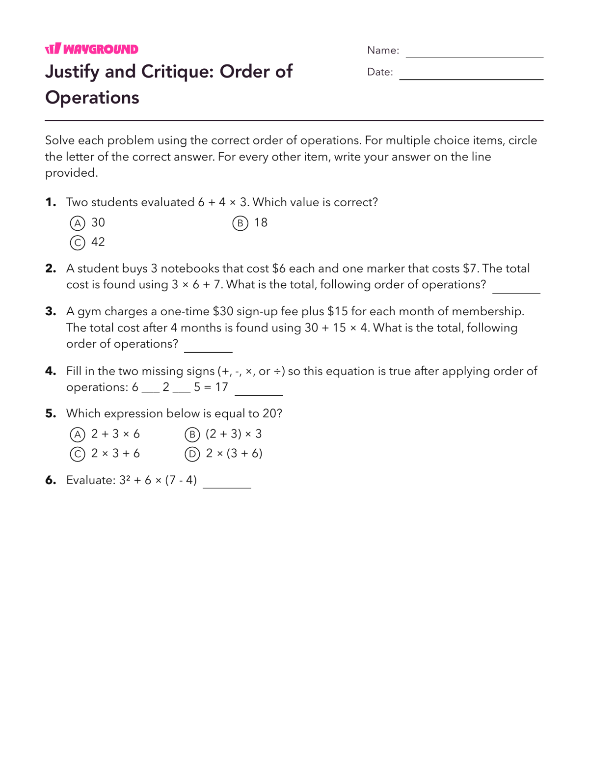 Justify and Critique: Order of Operations - Printable Order-of-operations-pemdas Worksheets Year 8 - Wayground
