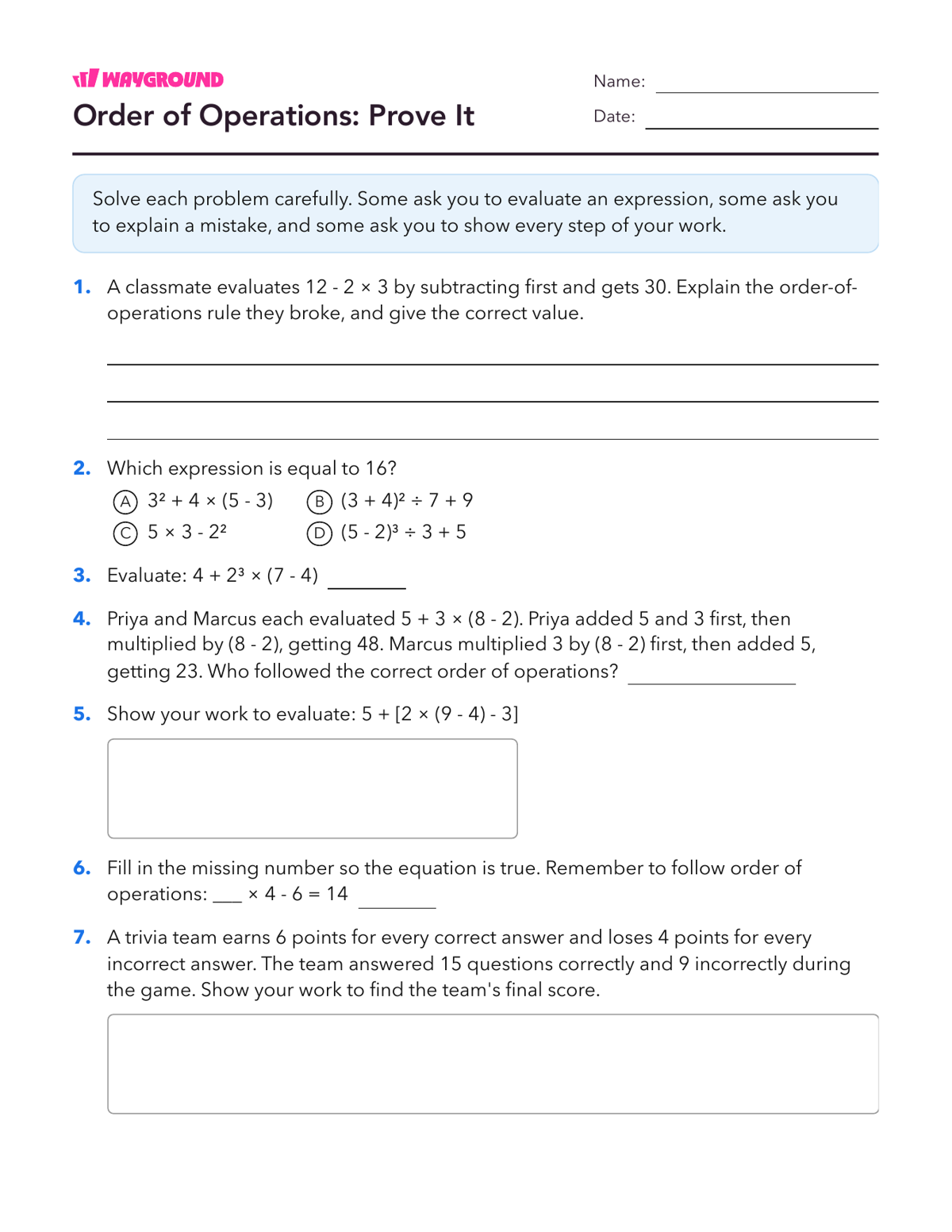 Order of Operations: Prove It - Printable Order-of-operations-pemdas Worksheets Year 8 - Wayground