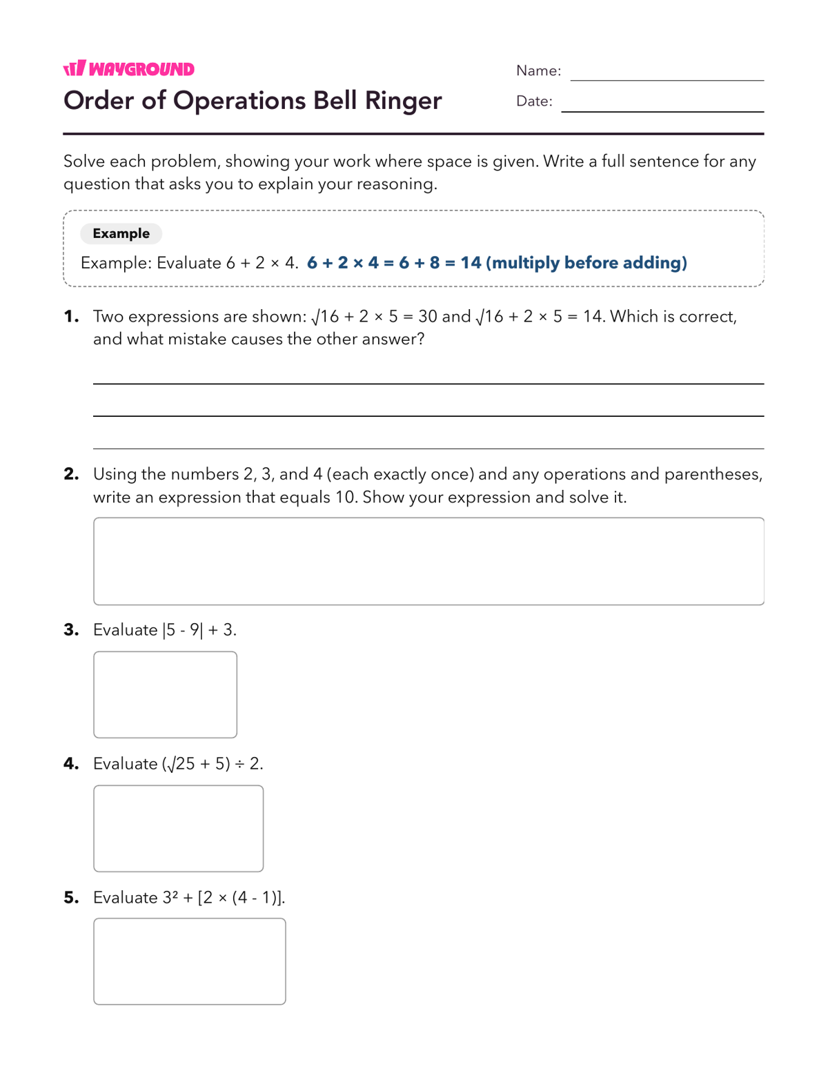 Order of Operations Bell Ringer - Printable Order-of-operations-pemdas Worksheets Year 8 - Wayground