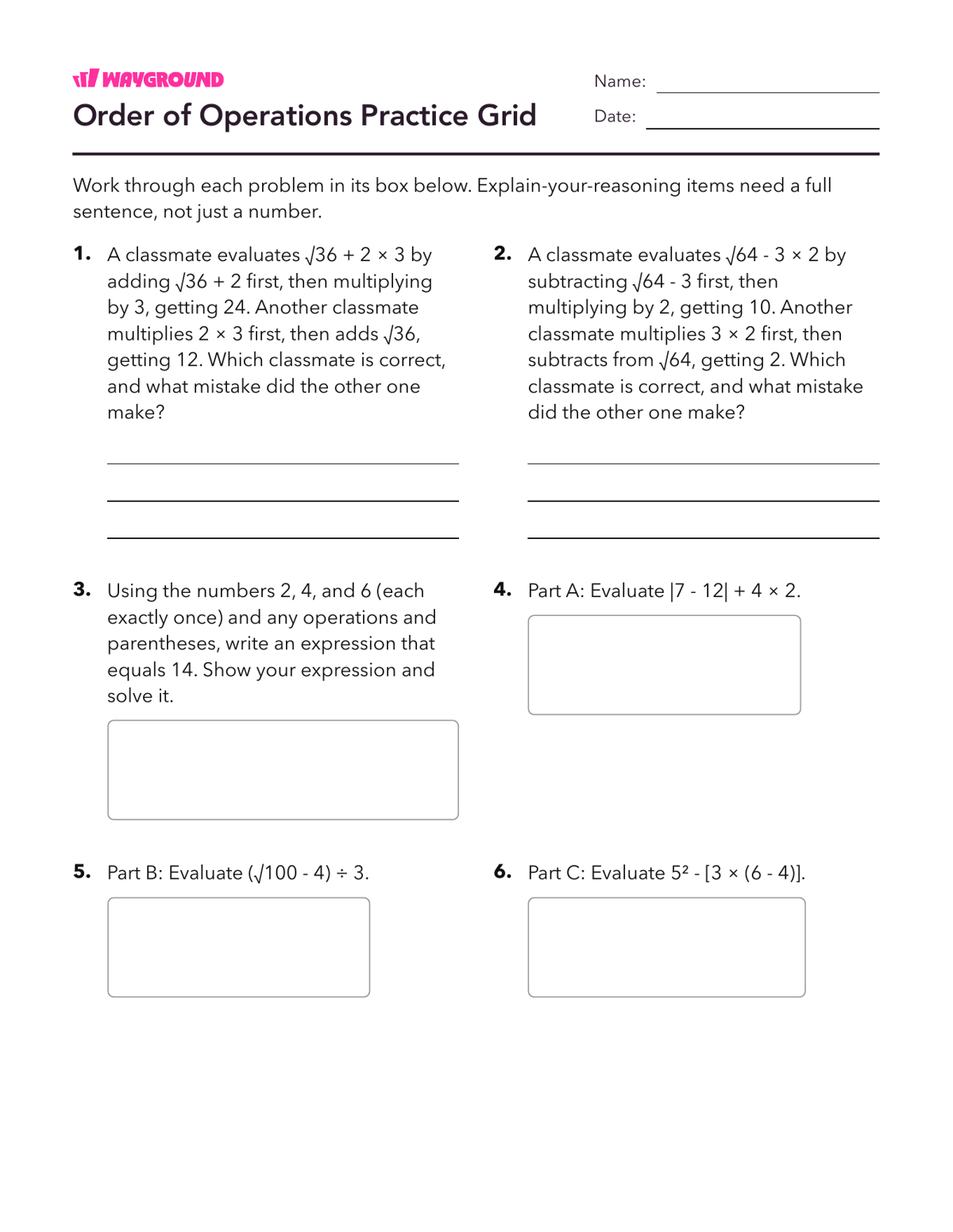 Order of Operations Practice Grid - Printable Order-of-operations-pemdas Worksheets Year 8 - Wayground