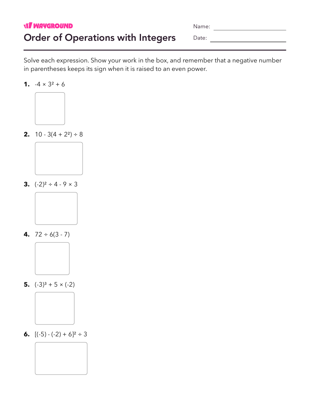 Order of Operations with Integers - Printable Order-of-operations-pemdas Worksheets - Wayground