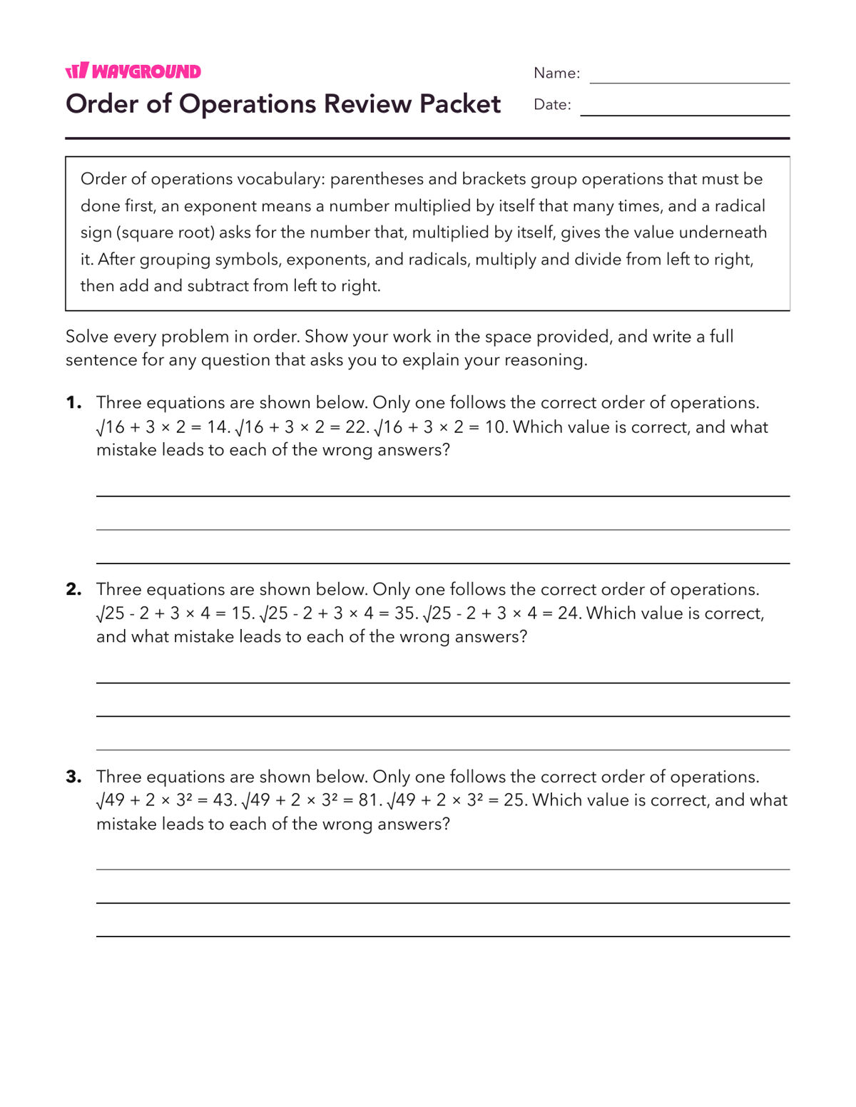 Order of Operations Review Packet - Printable Order-of-operations-pemdas Worksheets - Wayground
