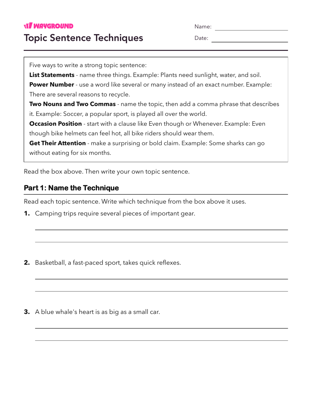 Topic Sentence Techniques - Nadający się do druku Struktura-akapitu Karty-pracy Klasa 3 - Wayground