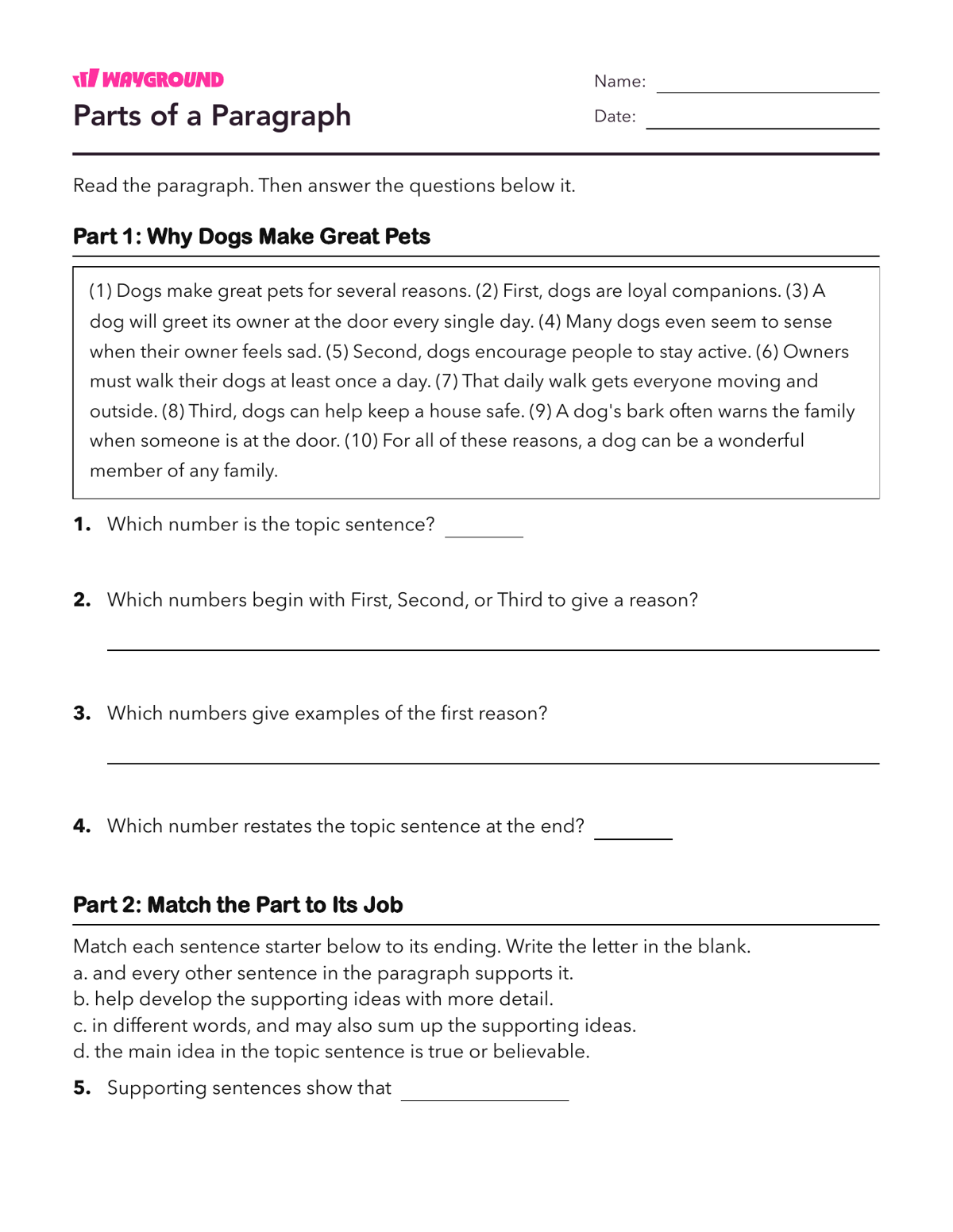 Parts of a Paragraph - Nadający się do druku Struktura-akapitu Karty-pracy Klasa 3 - Wayground