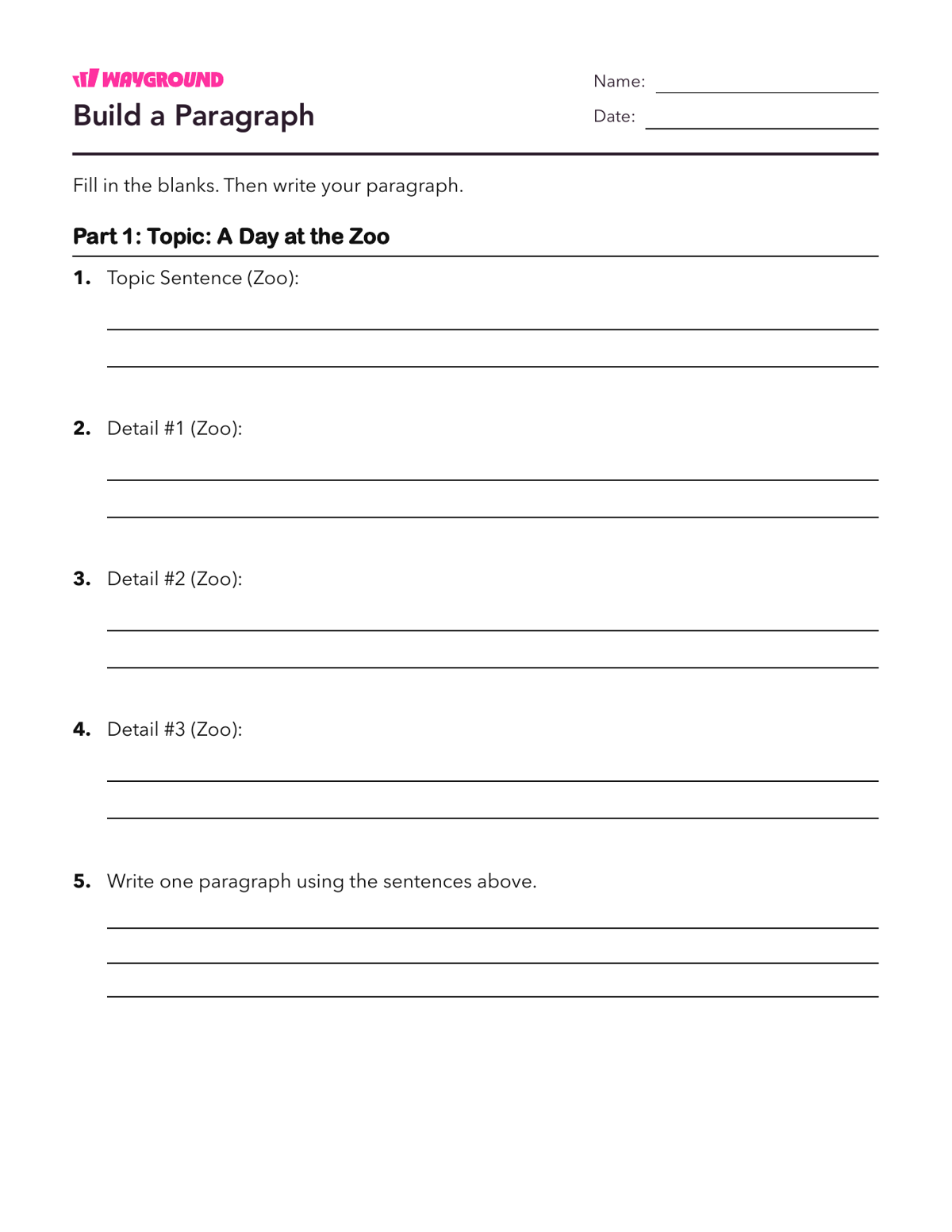 Build a Paragraph - Dapat dicetak Struktur-paragraf Lembar-kerja - Wayground