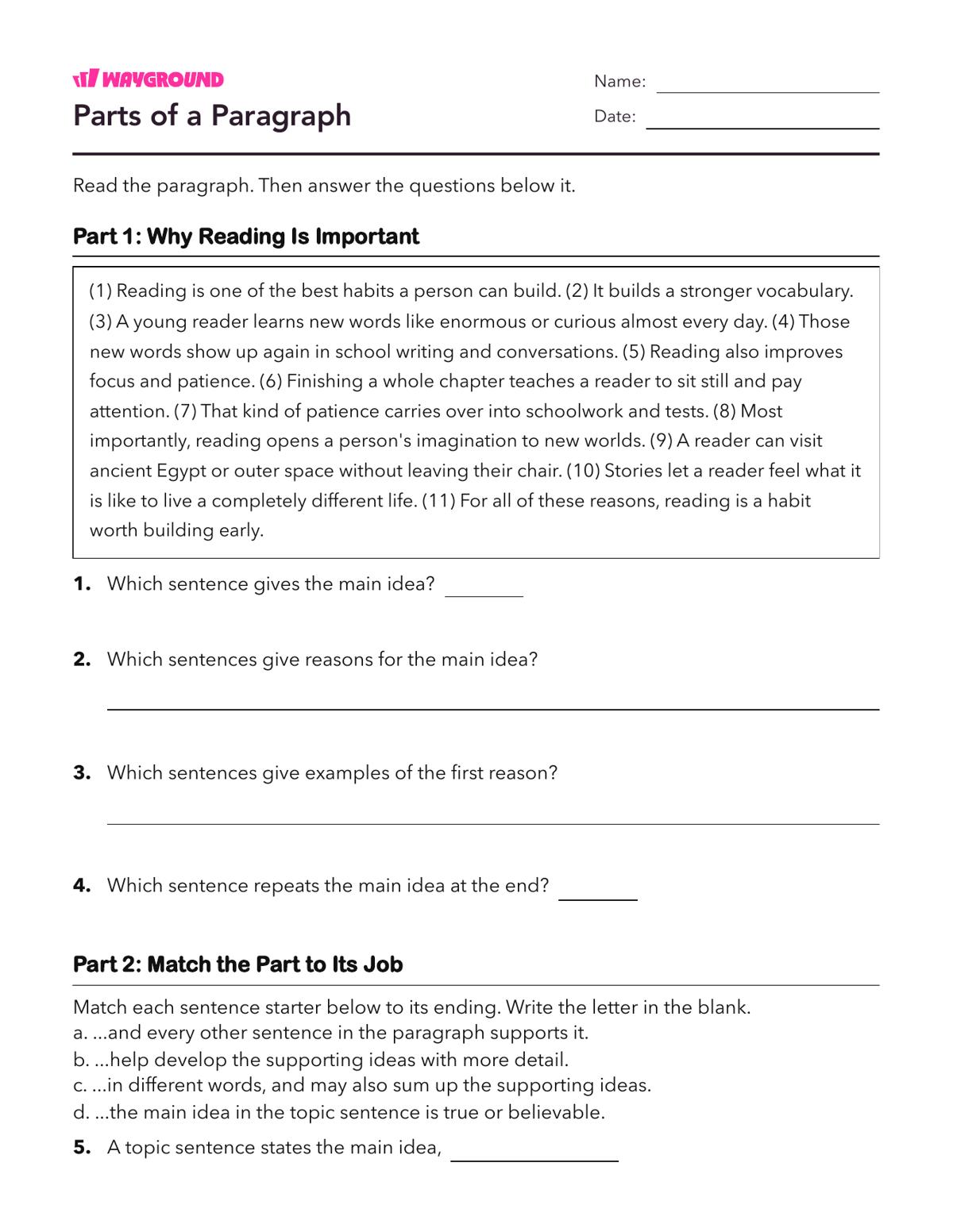 Parts of a Paragraph - Dapat dicetak Struktur-paragraf Lembar-kerja - Wayground