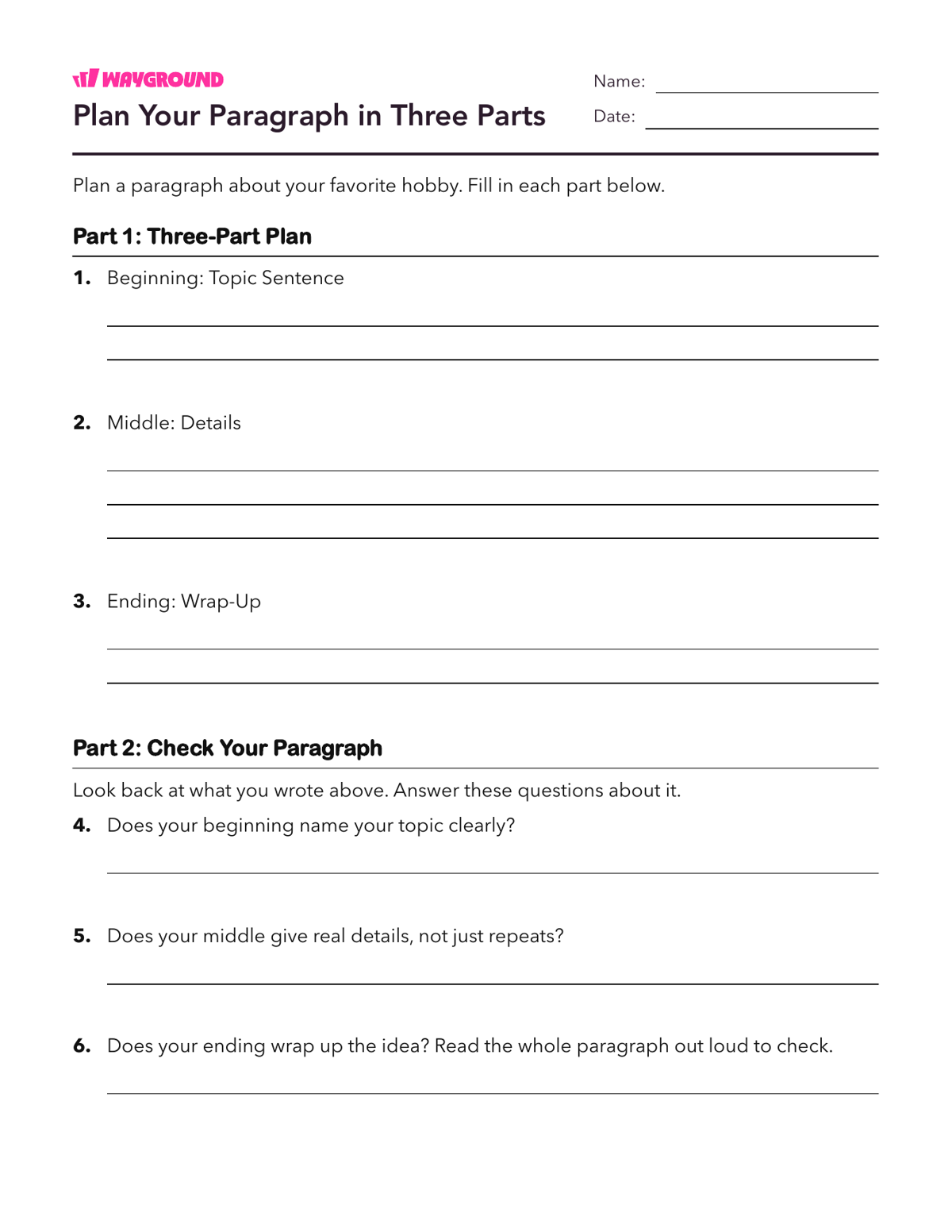 Plan Your Paragraph in Three Parts - Dapat dicetak Struktur-paragraf Lembar-kerja - Wayground