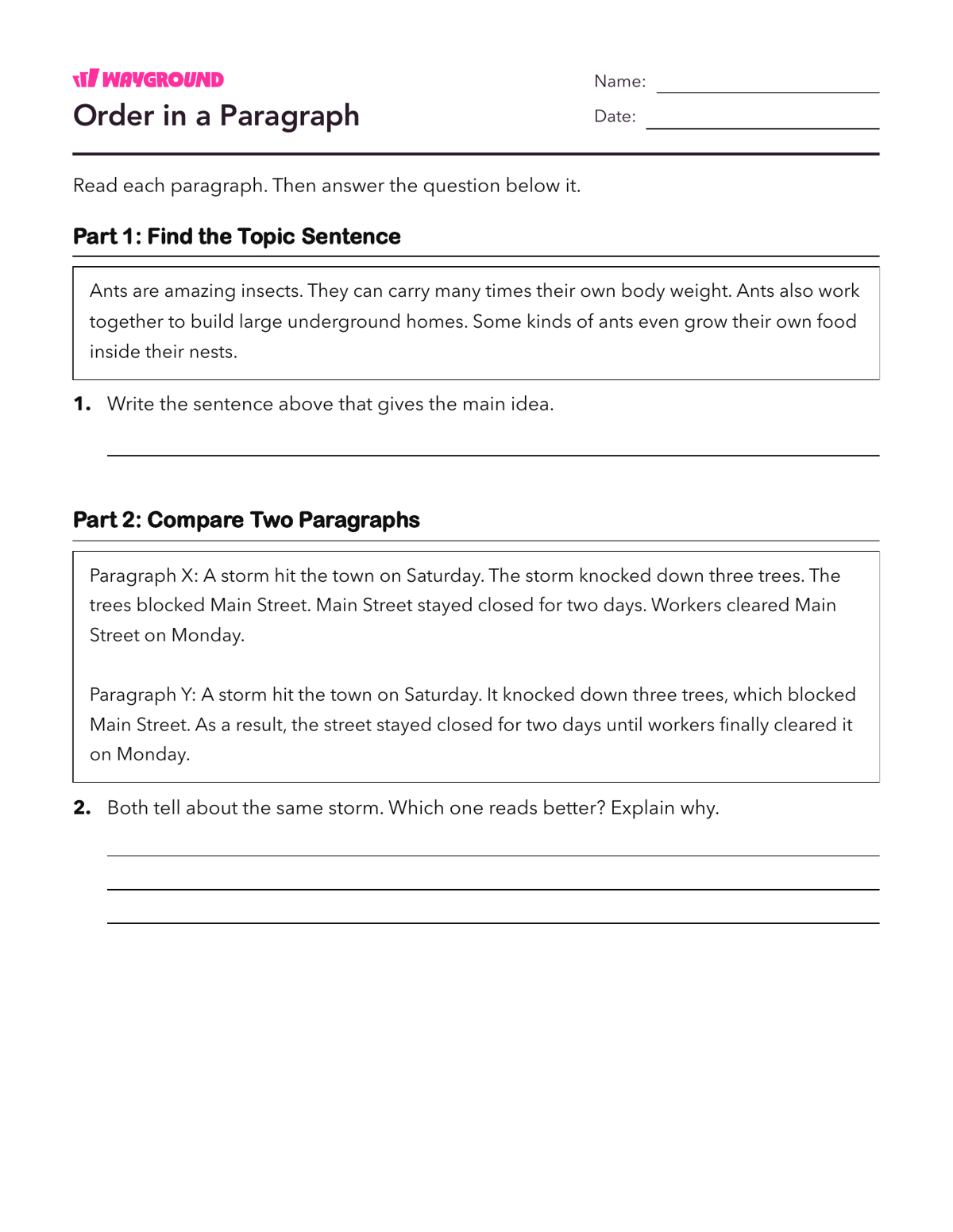 Order in a Paragraph - Dapat dicetak Struktur-paragraf Lembar-kerja - Wayground