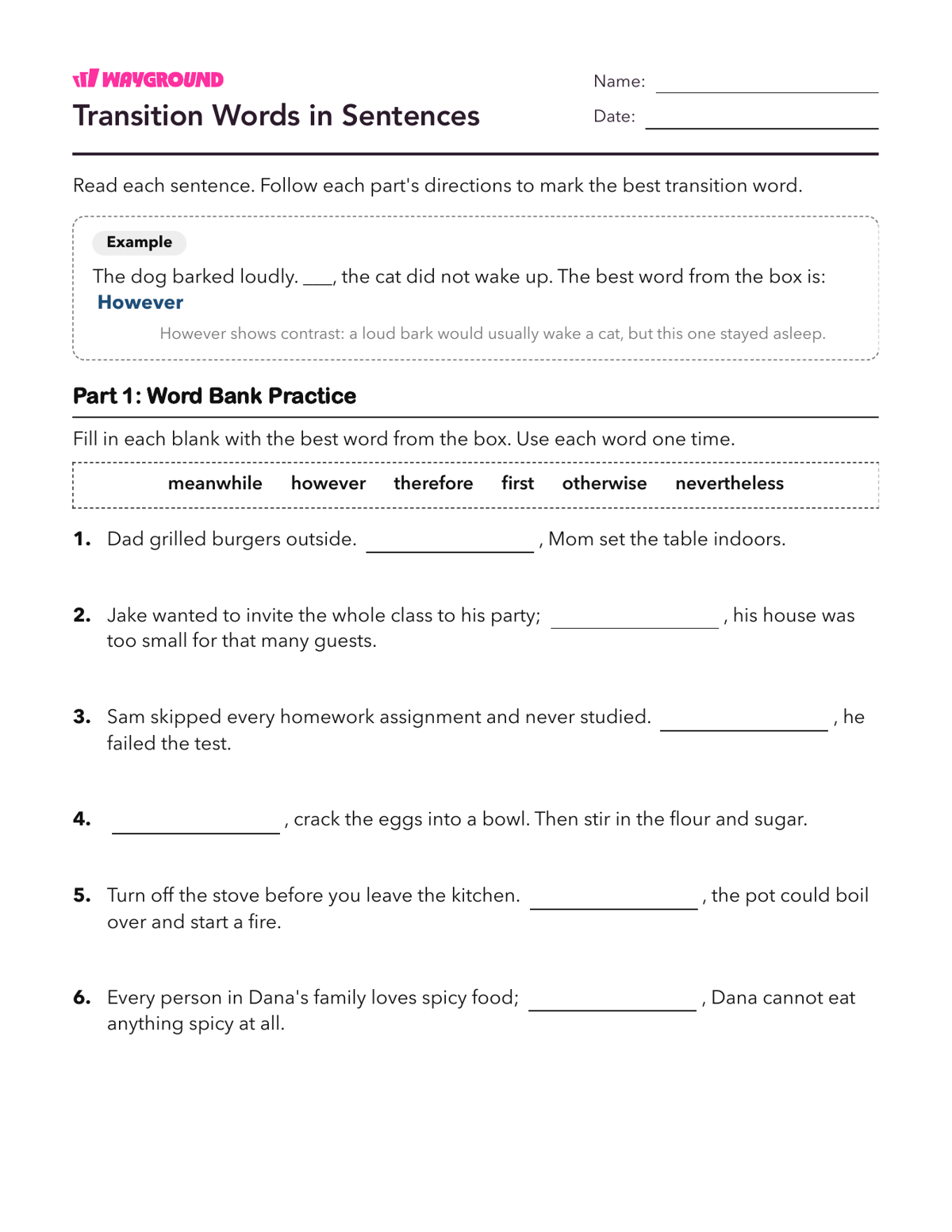Transition Words in Sentences - Dapat dicetak Struktur-paragraf Lembar-kerja - Wayground