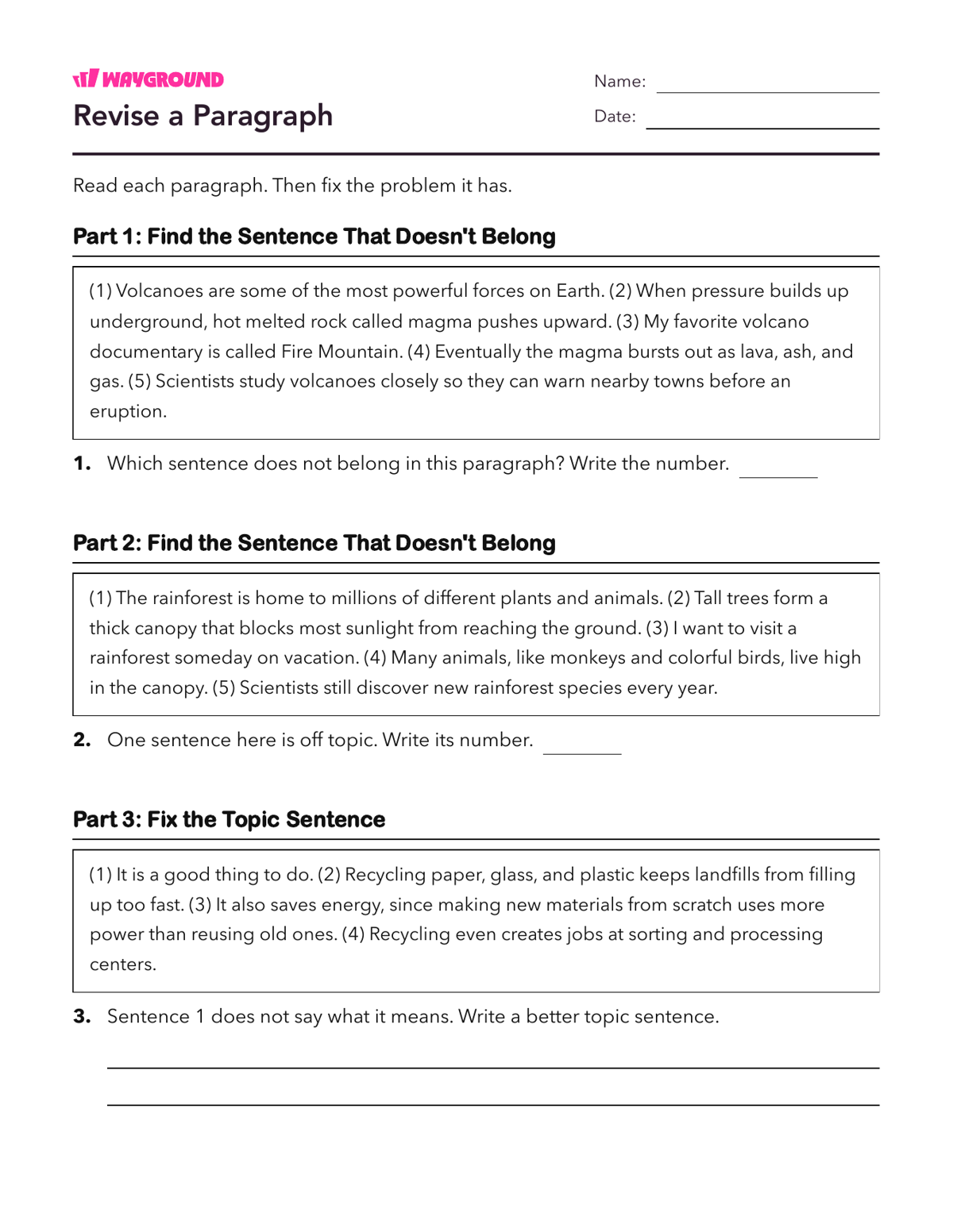 Revise a Paragraph - Dapat dicetak Struktur-paragraf Lembar-kerja - Wayground
