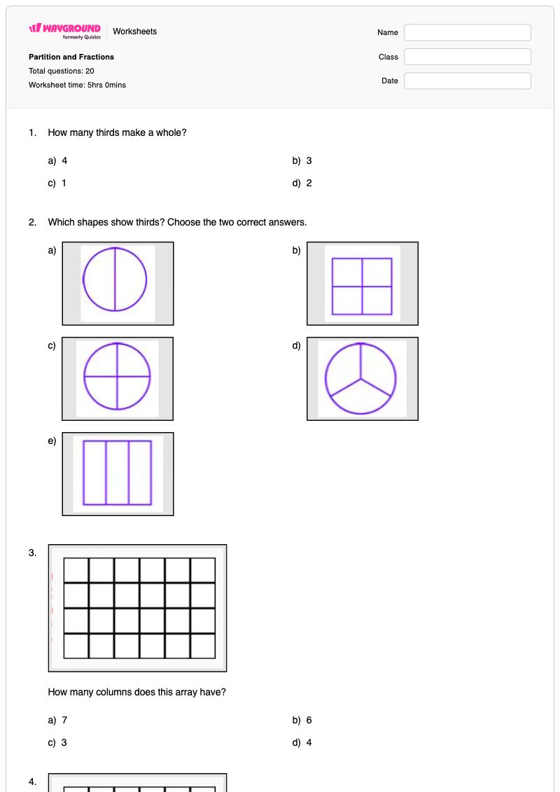 Partition and Fractions - Printable Arrays-rows-and-columns Worksheets Kindergarten - Wayground