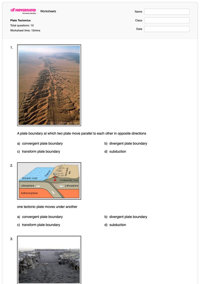 Plate Tectonics - พิมพ์ได้ Healthy-boundaries เวิร์กชีท ระดับ 10 - Wayground