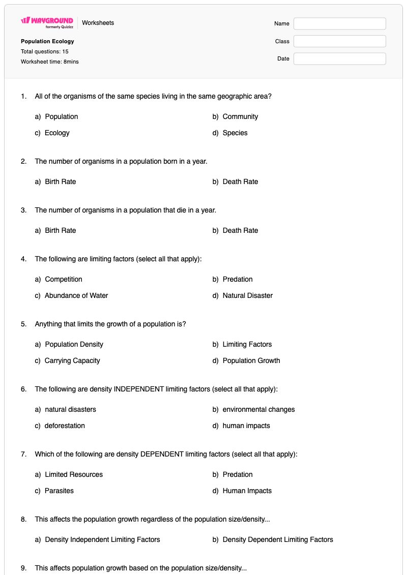 Population Ecology - พิมพ์ได้ Human-population-growth เวิร์กชีท ระดับ 9 - Wayground