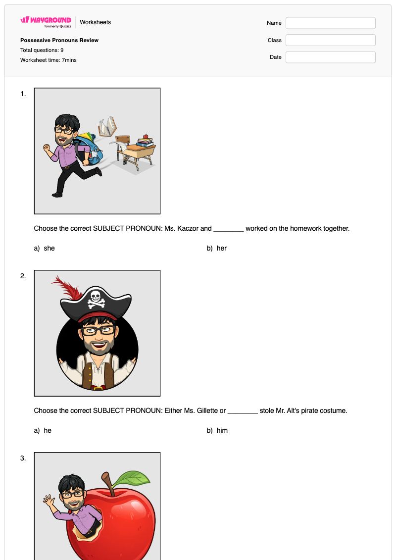 Possessive Pronouns Review - พิมพ์ได้ สรรพนามแสดงความเป็นเจ้าของ เวิร์กชีท โรงเรียนอนุบาล - Wayground