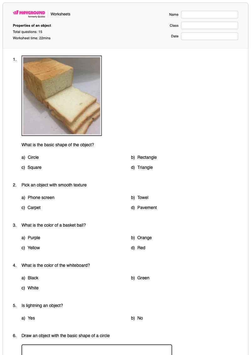 Properties of an object - พิมพ์ได้ Soil-texture เวิร์กชีท ระดับ 1 - Wayground