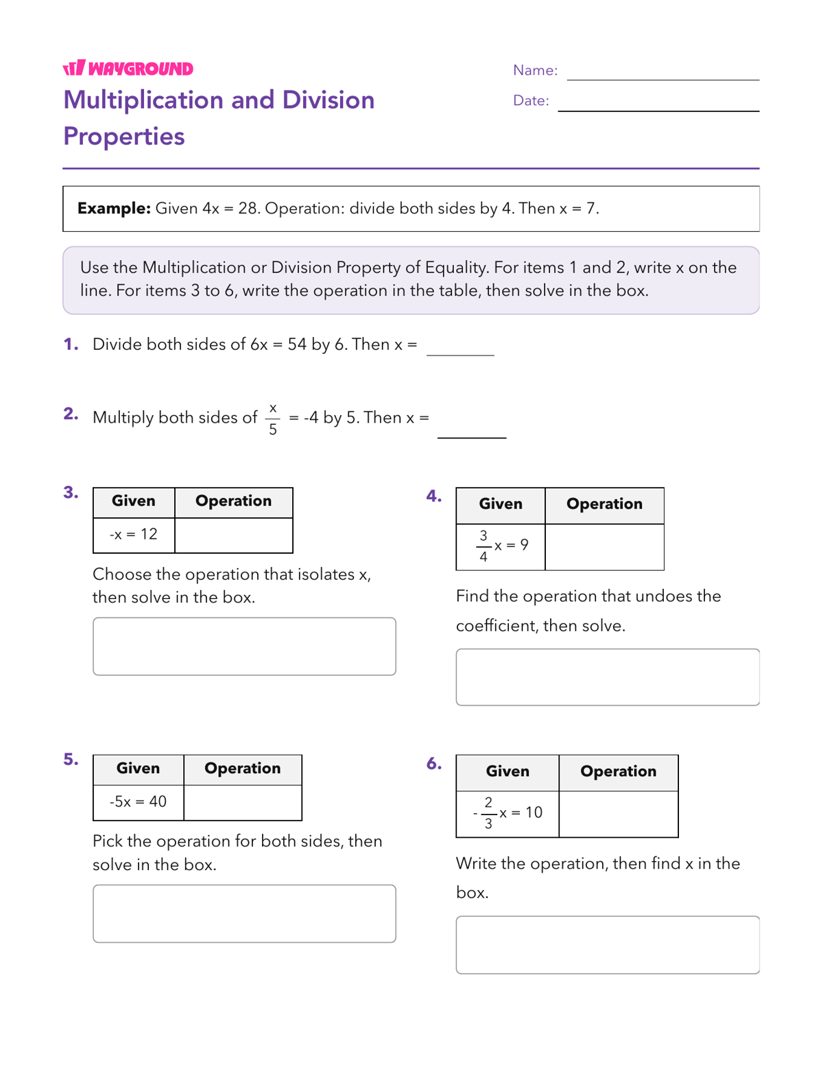 Multiplication and Division Properties - Imprimible Propiedades-de-la-igualdad Hojas-de-trabajo Grado 7 - Wayground