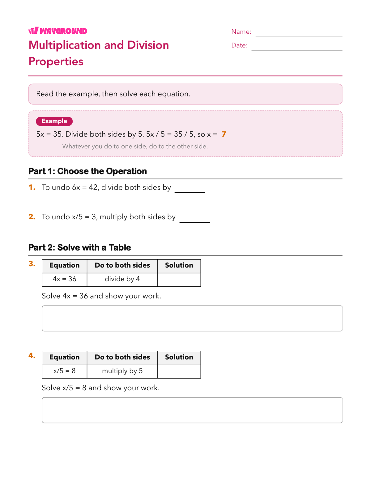 Multiplication and Division Properties - Printable Properties-of-equality Worksheets - Wayground